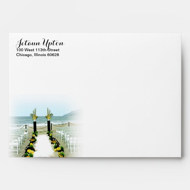 Yellow Grey Beach Wedding Down the Aisle Envelope (Front)