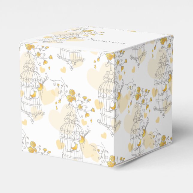 Yellow grey bird cage thank you wedding favor box (Front Side)