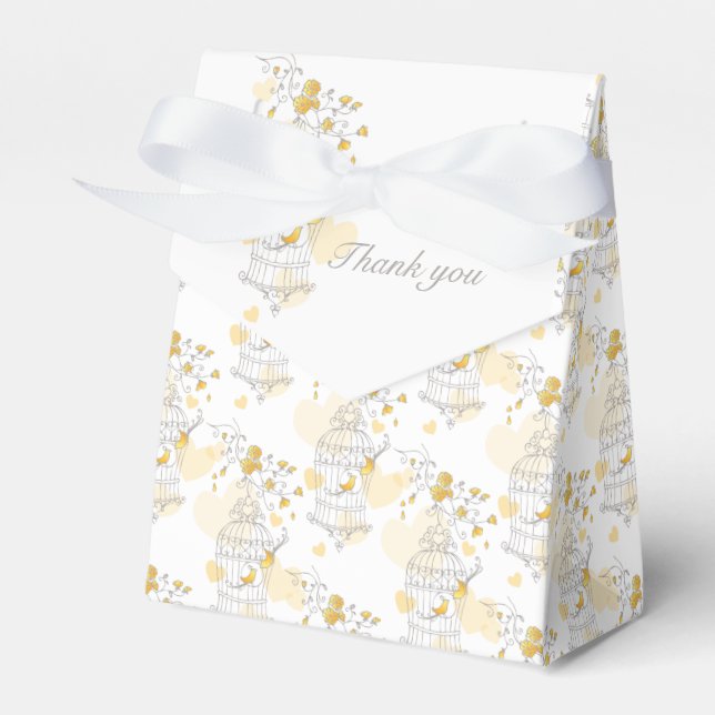 Yellow grey bird thank you wedding favor tent box (Front Side)