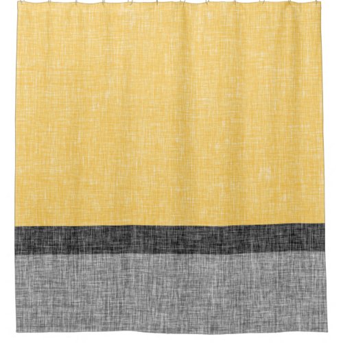 Yellow Grey Black Stripe Crosshatch Shower Curtain