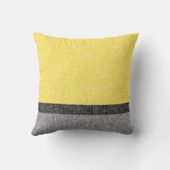 Yellow Grey Black Stripes Digital Burlap Pattern Throw Pillow | Zazzle