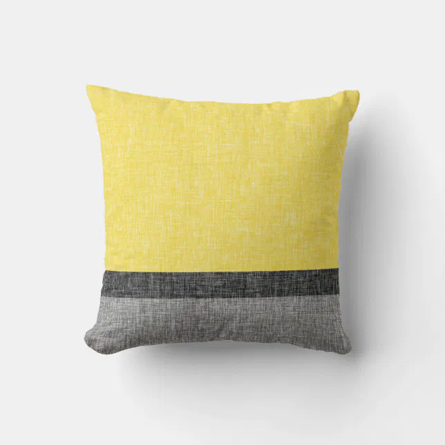 Yellow Grey Black Stripes Digital Burlap Pattern Throw Pillow | Zazzle