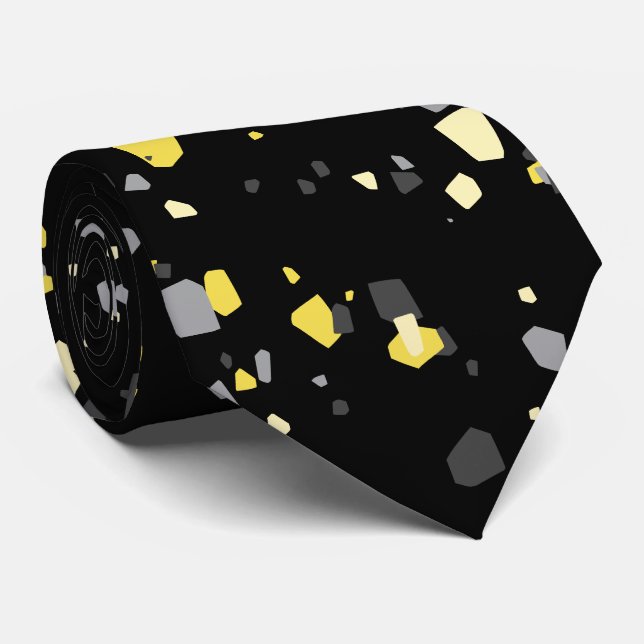 Yellow Grey Black Terrazzo Neck Tie (Rolled)