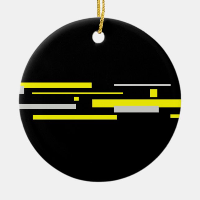 Yellow Grey Blocks Abstract Art Ceramic Ornament (Front)