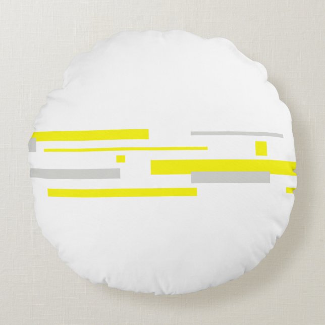 Yellow Grey Blocks Abstract Art Round Pillow (Front)