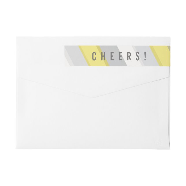 Yellow & Grey Bold Stripes Cheers New Year Address Wrap Around Label (Back)
