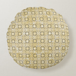 Yellow, Grey, Bronze Vintage Pattern Round Pillow