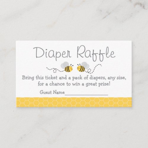 Yellow  Grey Bumble Bee Diaper Raffle Tickets Enclosure Card