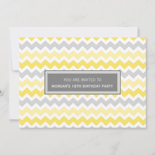 Yellow Grey Chevron 18th Birthday Party Invitation