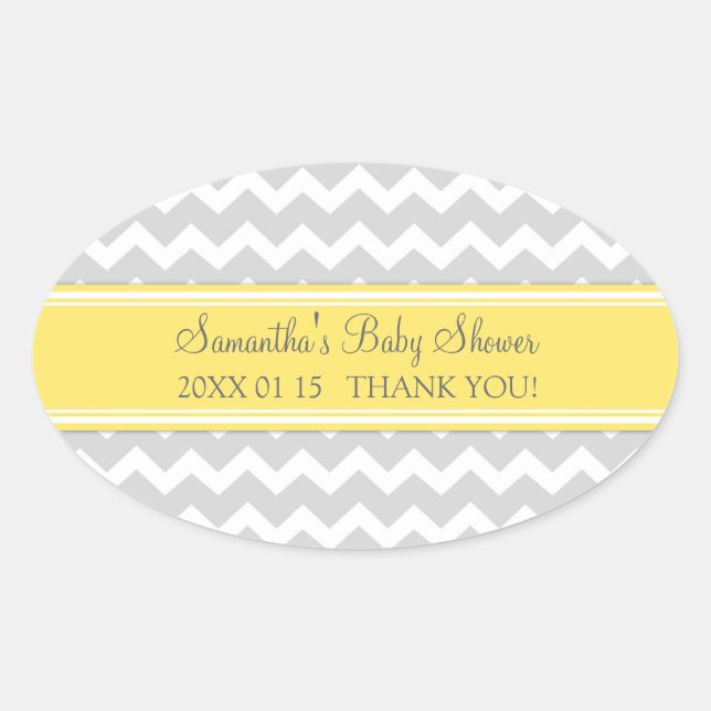 Yellow Grey Chevron Baby Shower Favor Stickers (Front)