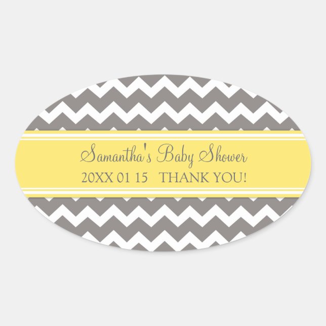 Yellow Grey Chevron Baby Shower Favor Stickers (Front)