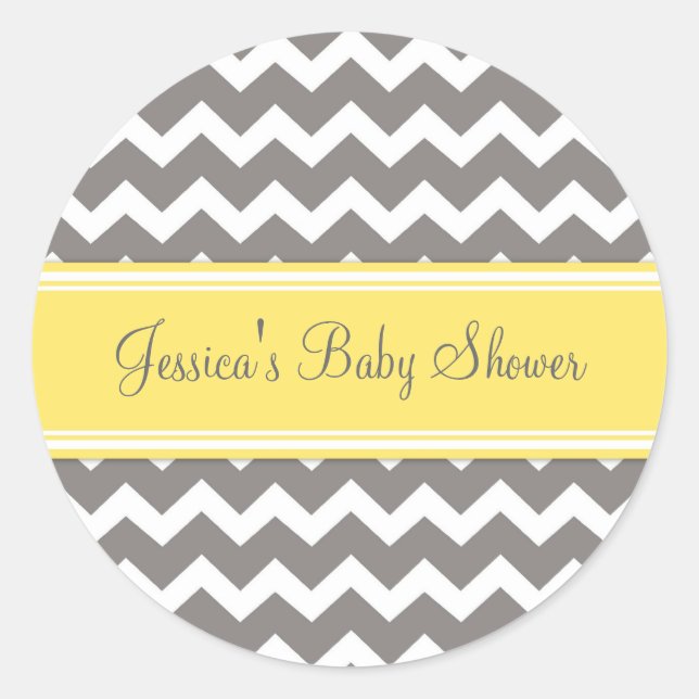 Yellow Grey Chevron Baby Shower Favor Stickers (Front)