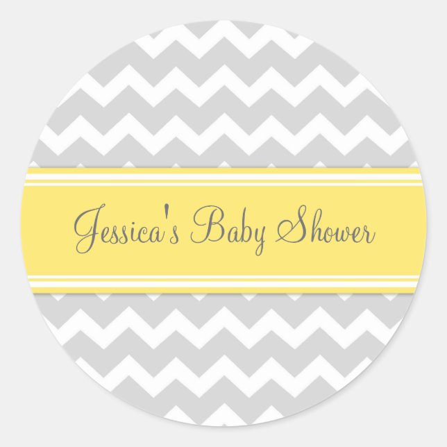 Yellow Grey Chevron Baby Shower Favor Stickers (Front)