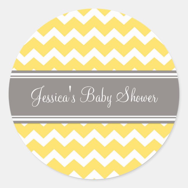 Yellow Grey Chevron Baby Shower Favor Stickers (Front)