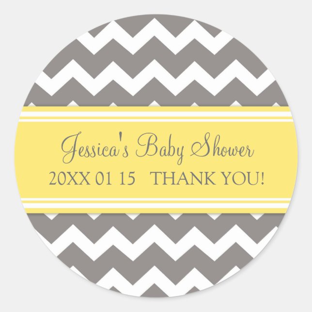 Yellow Grey Chevron Baby Shower Favor Stickers (Front)
