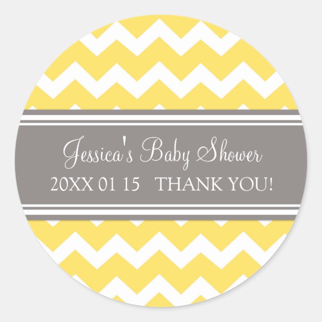 Yellow Grey Chevron Baby Shower Favor Stickers (Front)