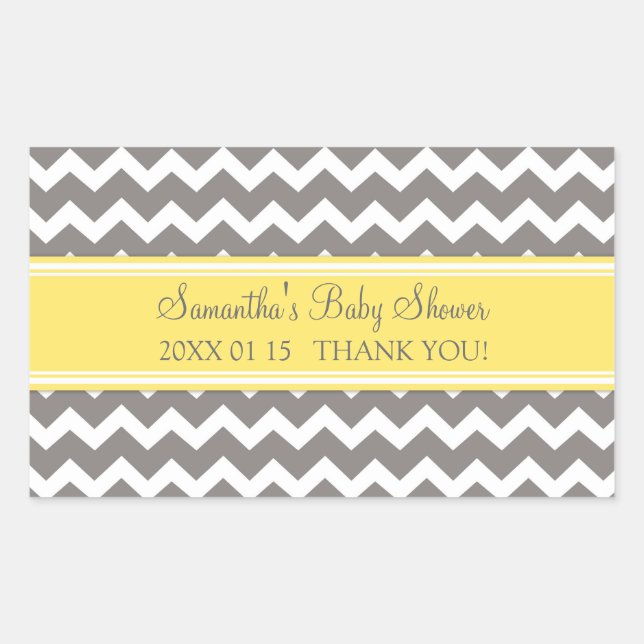 Yellow Grey Chevron Baby Shower Favor Stickers (Front)