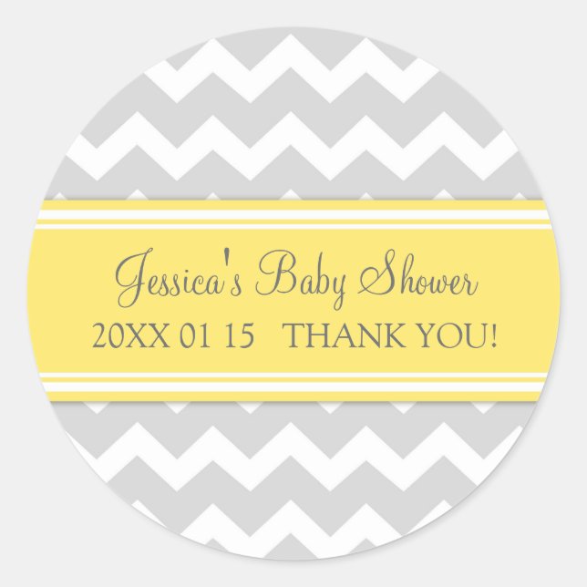 Yellow Grey Chevron Baby Shower Favor Stickers (Front)