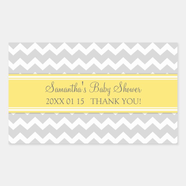 Yellow Grey Chevron Baby Shower Favor Stickers (Front)