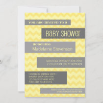 Yellow Grey Chevron Custom Baby Shower Invitations