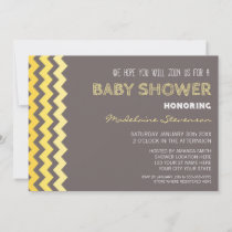 Yellow Grey Chevron Custom Baby Shower Invitations