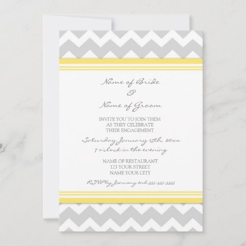 Yellow Grey Chevron Engagement Party Invitations