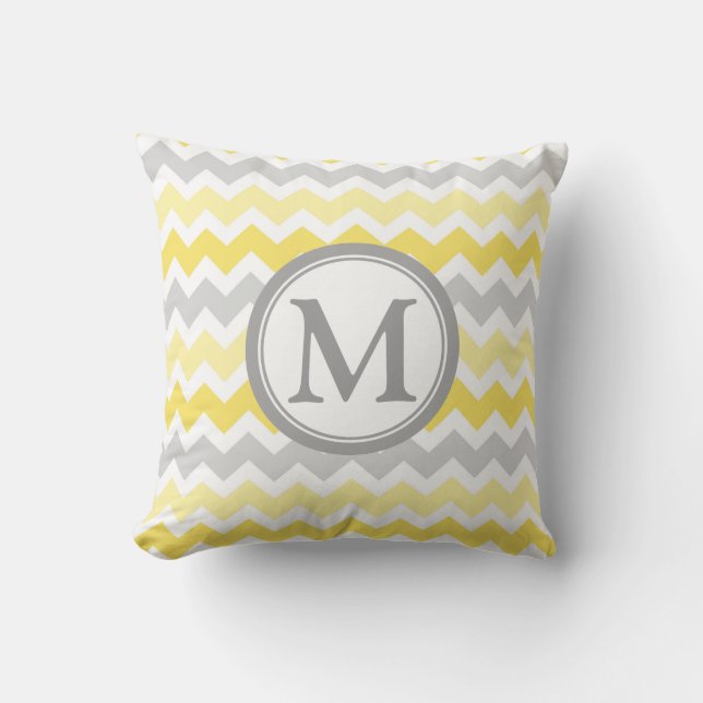 Yellow Grey Chevron Monogram Decorative Pillow (Front)
