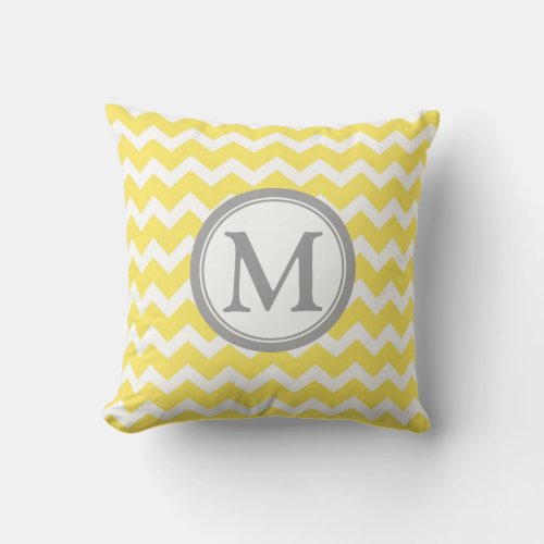 Yellow Grey Chevron Monogram Decorative Pillow