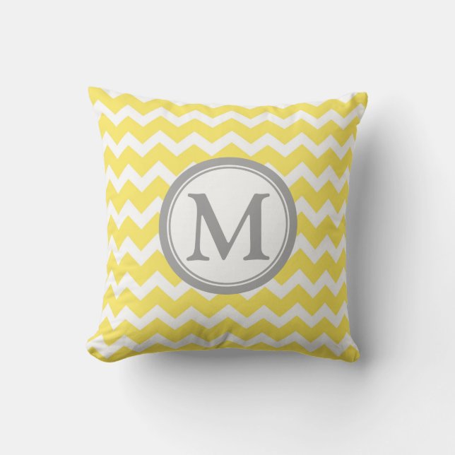 Yellow Grey Chevron Monogram Decorative Pillow (Front)