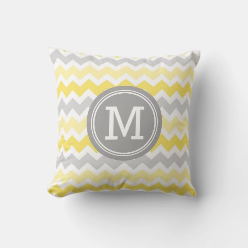 Yellow Grey Chevron Monogram Decorative Pillow