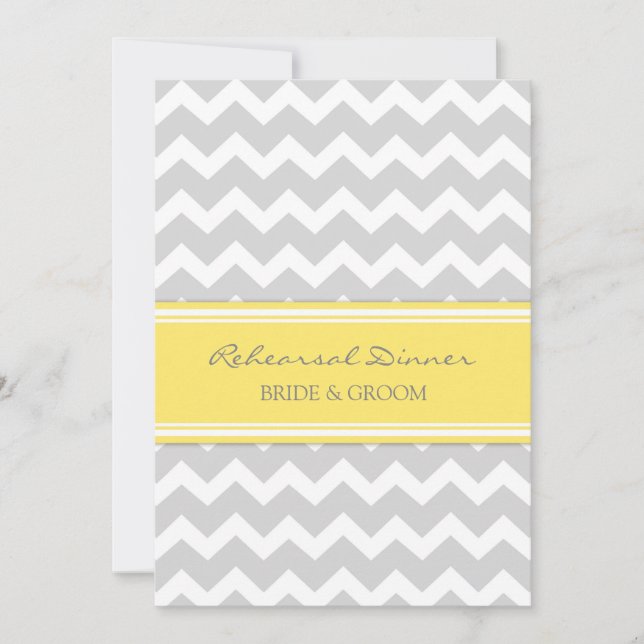 Yellow Grey Chevron Rehearsal Dinner Party Invitation (Front)