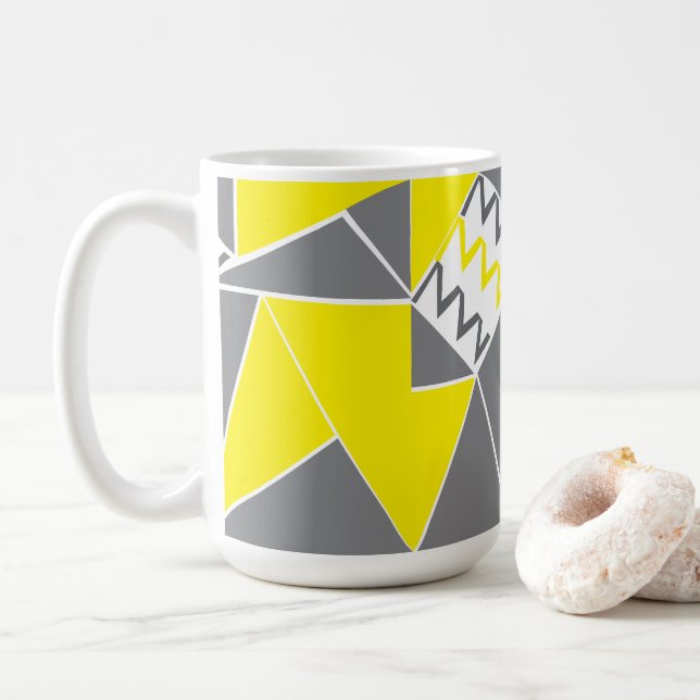 Yellow Grey Chevron Stripe  Coffee Mug (With Donut)