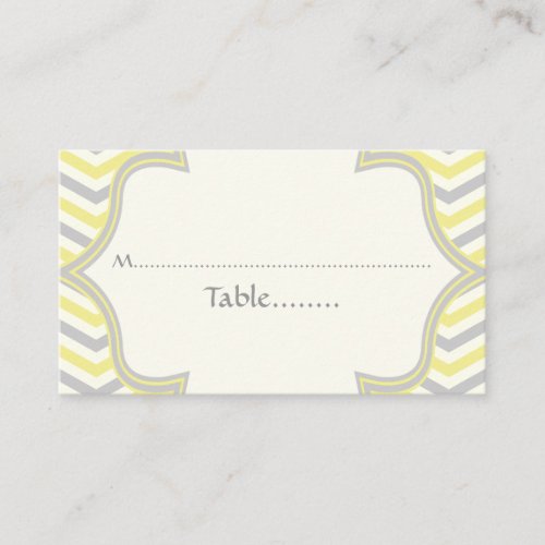 Yellow grey chevron zigzag wedding place card business cards