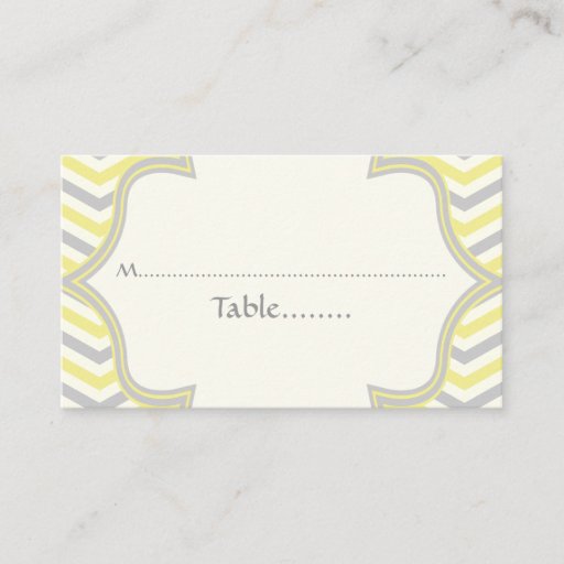 Customizable Yellow grey chevron zigzag wedding place card business cards