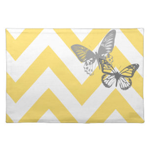 Yellow/Grey Chrevron Butterflies Placemats