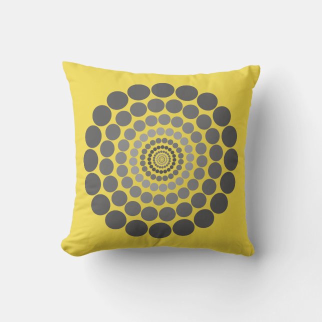 Yellow grey Circle pattern pillow (Front)