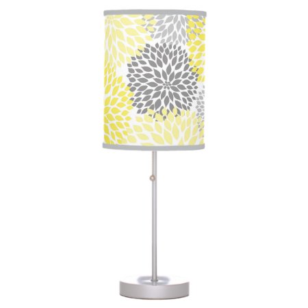 Yellow Grey Dahlia Floral Modern Table Lamp