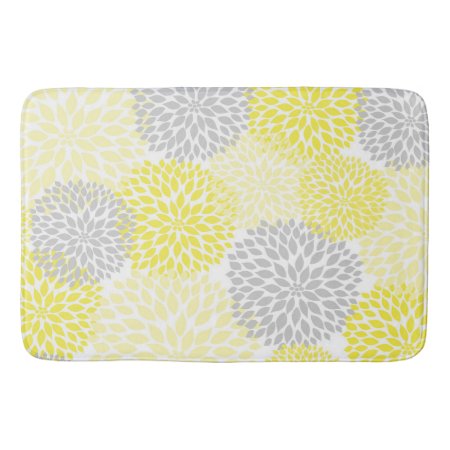 Yellow Grey Dahlias / Flowers Floral Bathroom Bathroom Mat