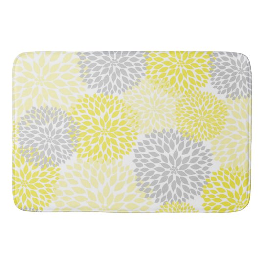 Yellow Grey Dahlias / flowers floral bathroom Bathroom Mat