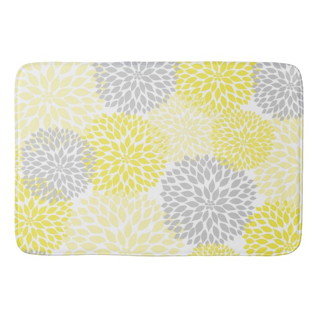 Yellow Grey Dahlias / flowers floral bathroom Bathroom Mat (Front)