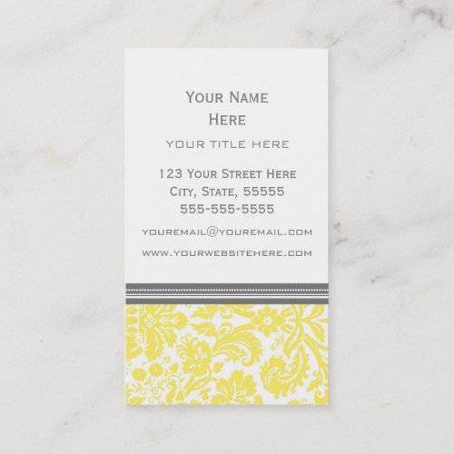Yellow Grey Damask Floral Business Cards