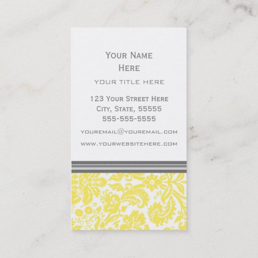 Customizable Yellow Grey Damask Floral Business Cards