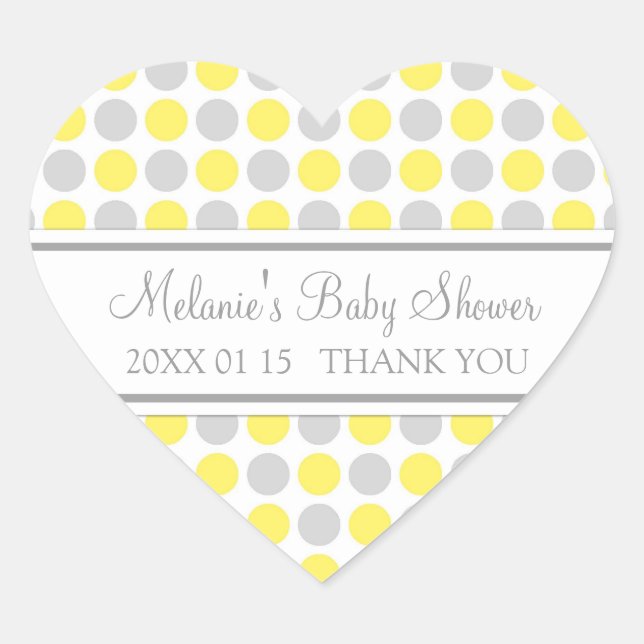 Yellow Grey Dots Baby Shower Favor Stickers (Front)