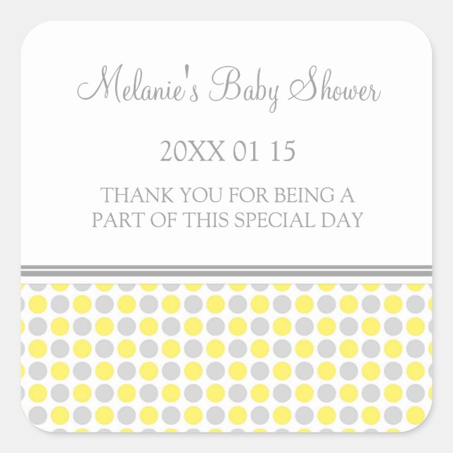 Yellow Grey Dots Baby Shower Favor Stickers (Front)