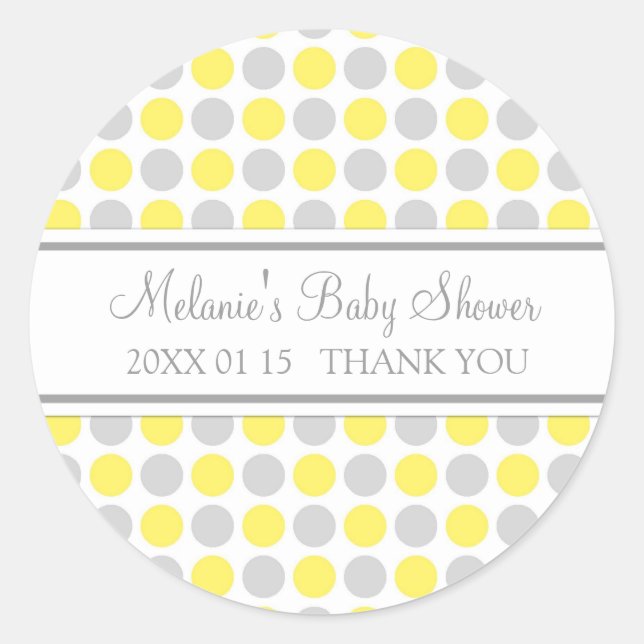 Yellow Grey Dots Baby Shower Favor Stickers (Front)