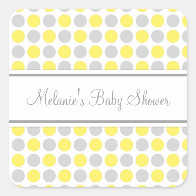 Yellow Grey Dots Baby Shower Favor Stickers (Front)