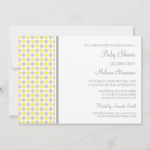 Yellow Grey Dots Custom Baby Shower Invitations
