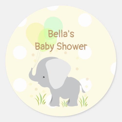 Yellow Grey Elephant Baby Shower Stickers