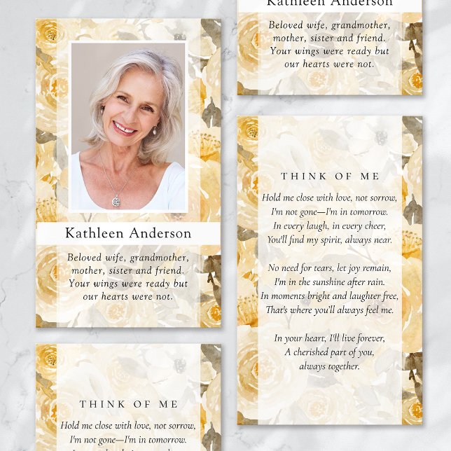Yellow Grey Floral Funeral Prayer Card (Creator Uploaded)
