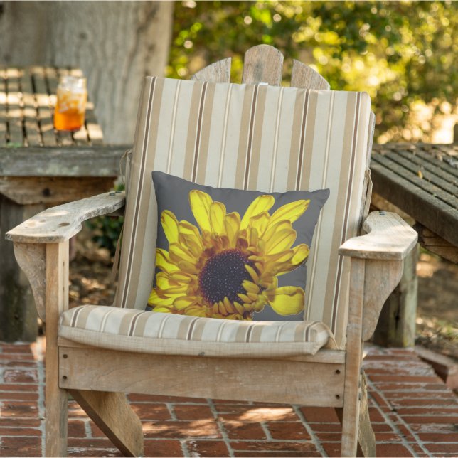 Yellow Grey Floral Golden Flower Abstract Gift Outdoor Pillow (Chair)